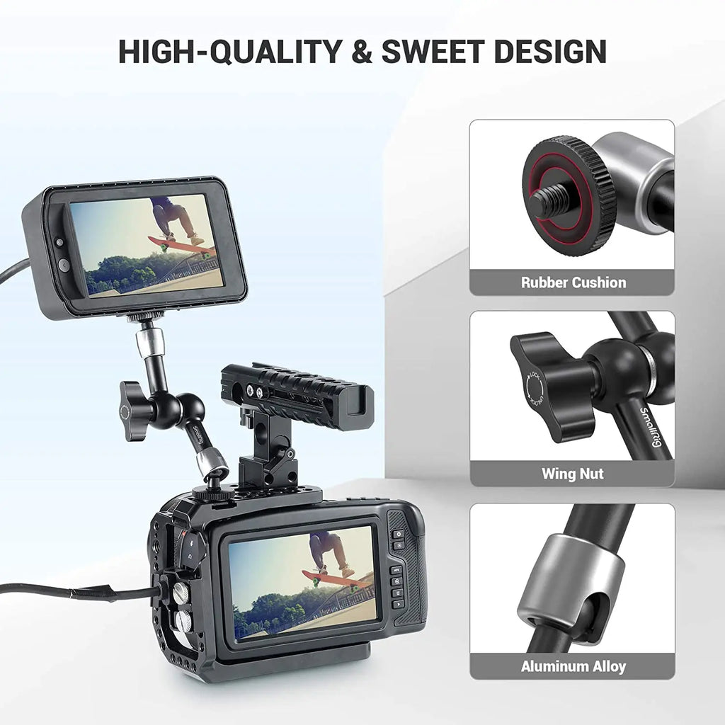 SmallRig Camera 5.5 inches Articulating Arm EVF Mount Microphone Mount Universal 1/4" to 1/4" Aluminum Magic Arm Camera 2065
