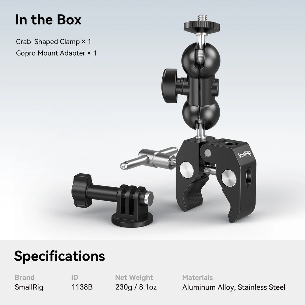 Kit de abrazadera en forma de cangrejo SmallRig con brazo mágico de cabeza esférica multifunción con abrazadera inferior para cámaras cardán DJI RS Monitor LCD
