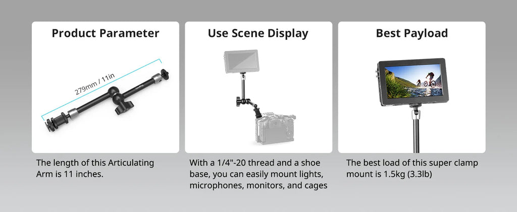 SmallRig Adjustable Friction Articulating Magic Arm 11" Long with Cold Shoe Mount Standard 1/4"-20 Threaded Screw Adapter