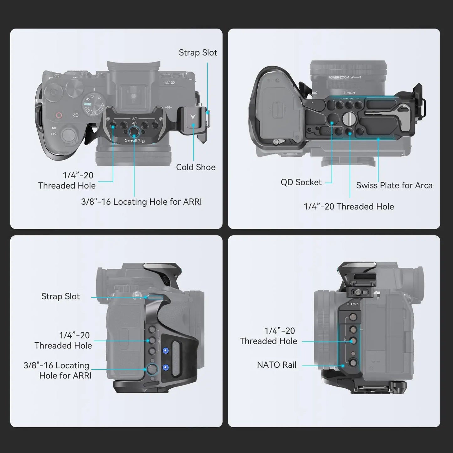SmallRig A7R V/A7 IV /A7S 3 Cage for Sony Alpha 7R V/ Alpha 7 IV/Alpha 7S III "Rhinoceros" Cage Kit with Cable Clamp - 4308