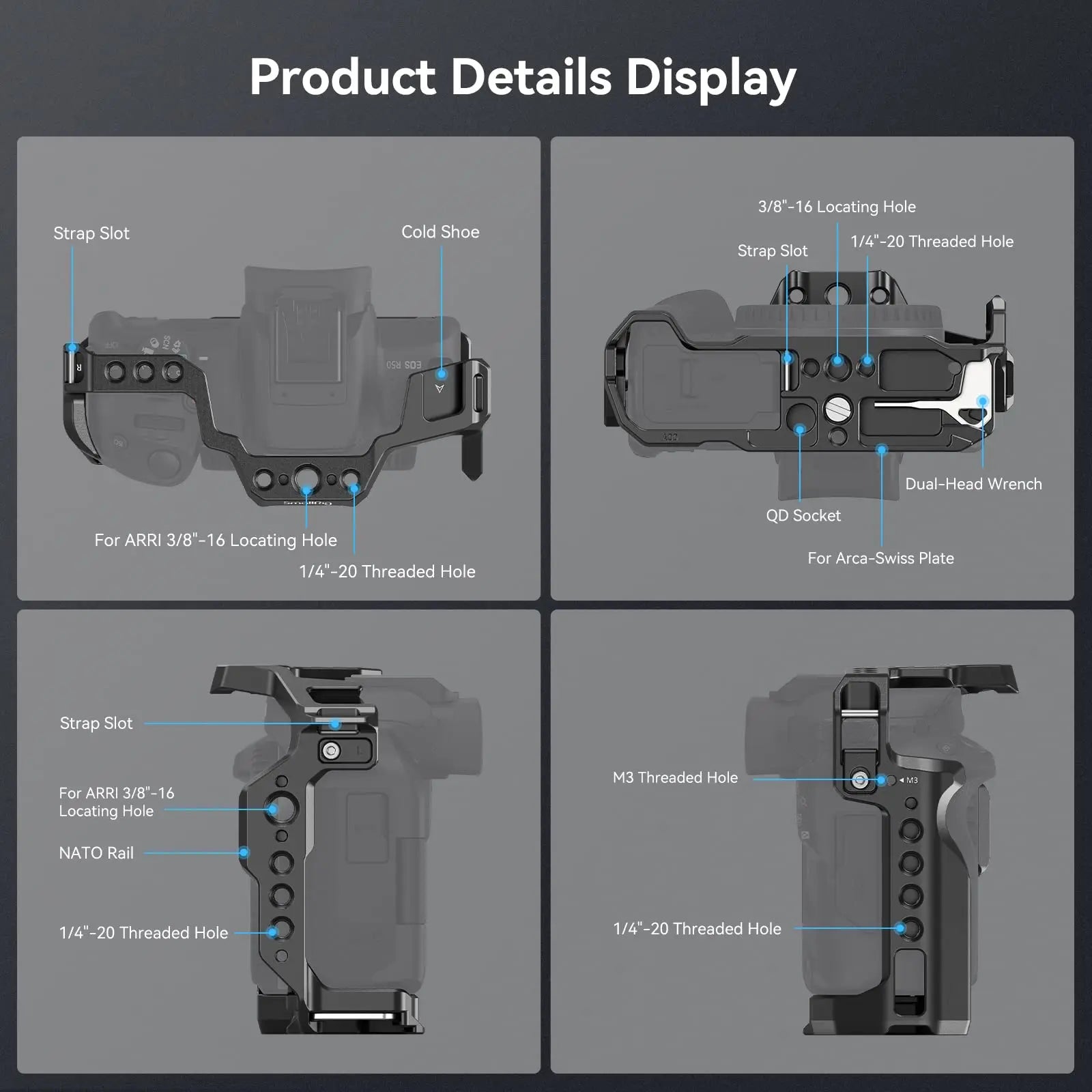 SmallRig Cage for Canon EOS R50 All-in-one Cage with 1/4"-20 Hole, ARRI 3/8"-16 Locating Hole, Cold Shoe Mount, NATO Rail