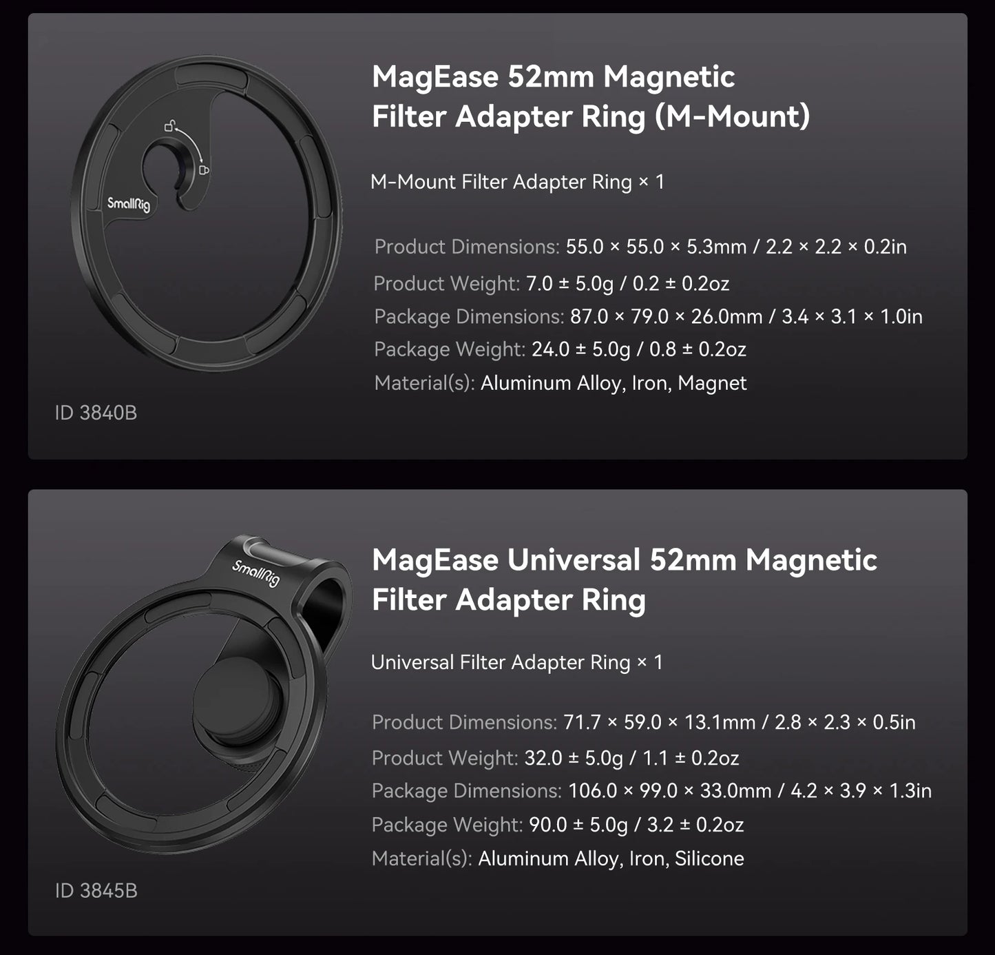 SmallRig 2-in-1 52mm Magnetic Filter Adapter Ring / Phone Stand for iPhone, Foldable Compact and Portable 4219