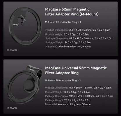 SmallRig 2-in-1 52mm Magnetic Filter Adapter Ring / Phone Stand for iPhone, Foldable Compact and Portable 4219