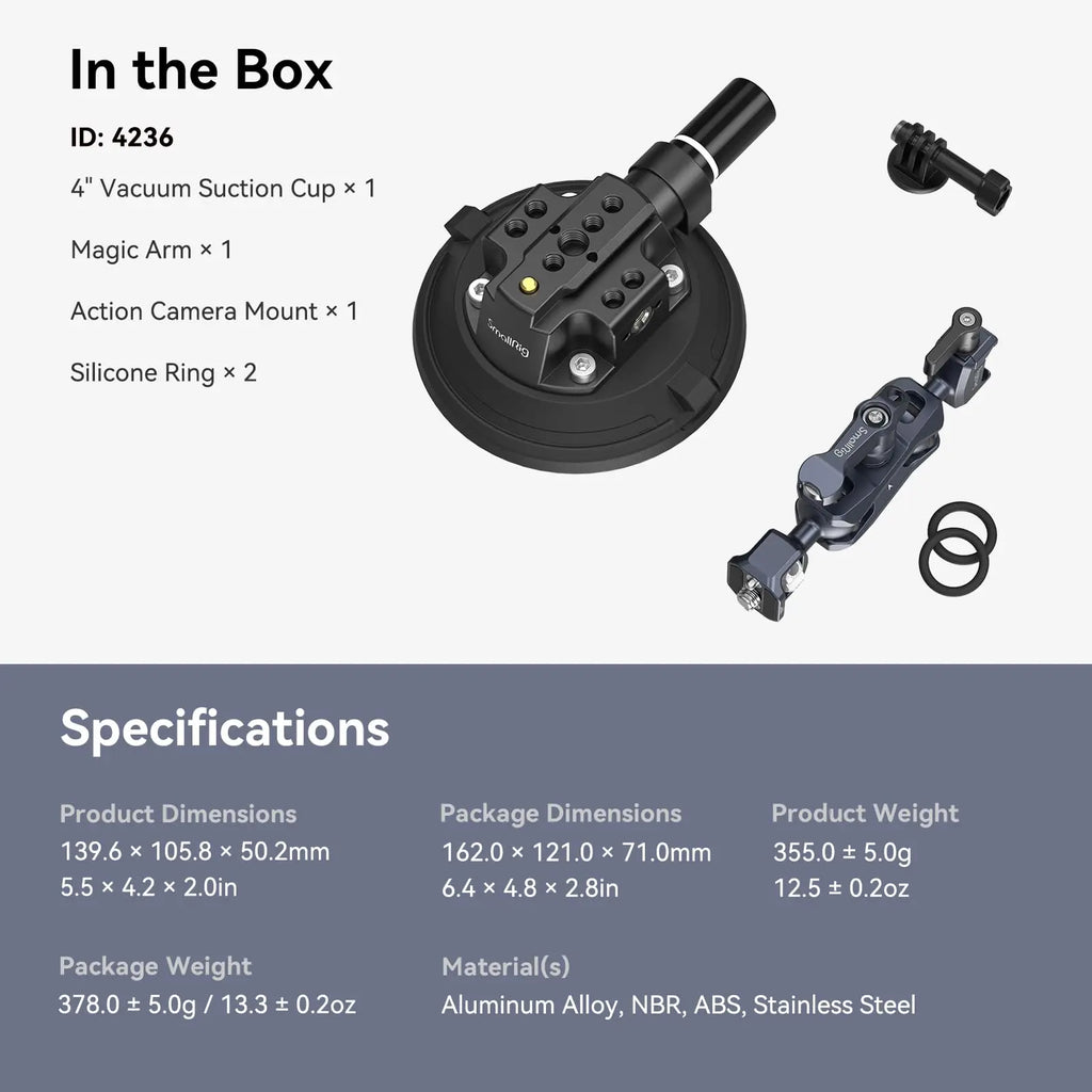 SmallRig 4" Camera Suction Mount with Ball Head Magic Arm