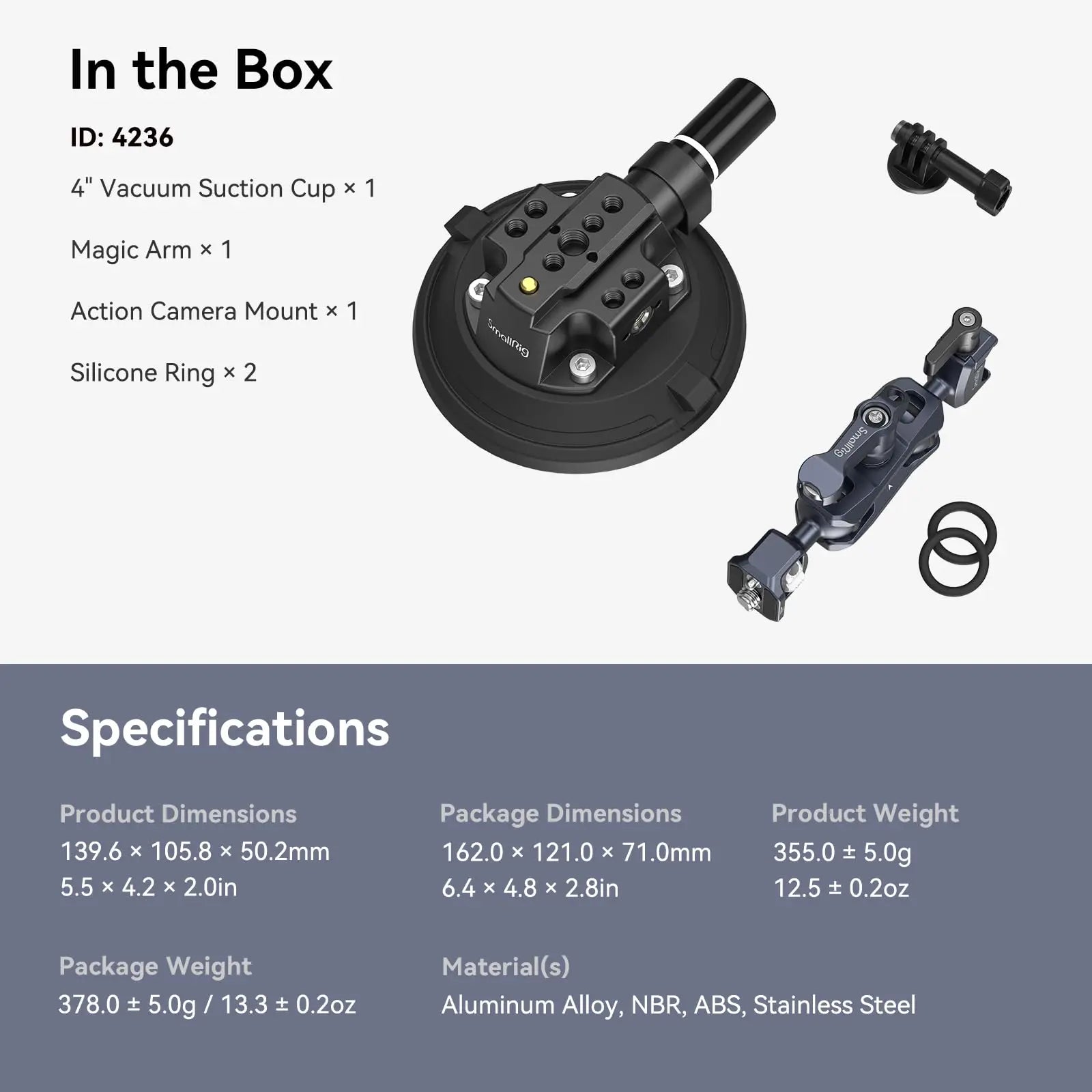 SmallRig 4" Camera Suction Mount with Ball Head Magic Arm