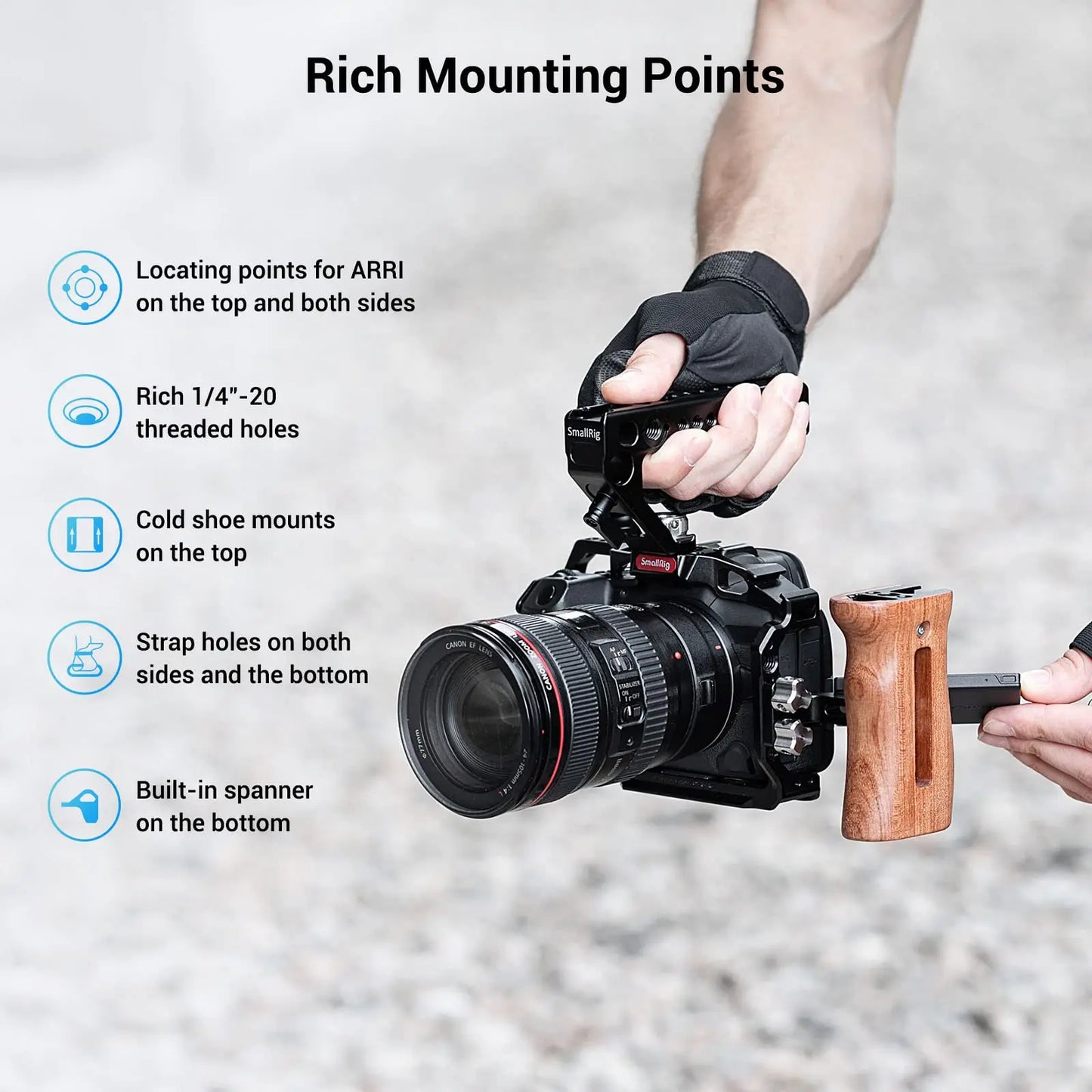 SmallRig Camera Cage for Canon EOS R5 R6 R5 C built-in Cold Shoe NATO Rail 1/4'' Arri Hole Camera Rig Video Set 2982B