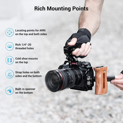 SmallRig Camera Cage for Canon EOS R5 R6 R5 C built-in Cold Shoe NATO Rail 1/4'' Arri Hole Camera Rig Video Set 2982B