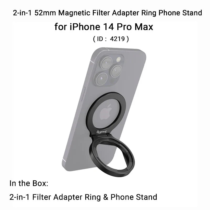SmallRig 2-in-1 52mm Magnetic Filter Adapter Ring / Phone Stand for iPhone, Foldable Compact and Portable 4219