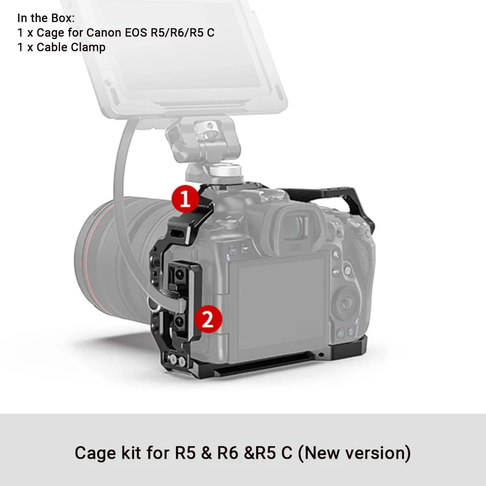 SmallRig Camera Cage for Canon EOS R5 R6 R5 C built-in Cold Shoe NATO Rail 1/4'' Arri Hole Camera Rig Video Set 2982B