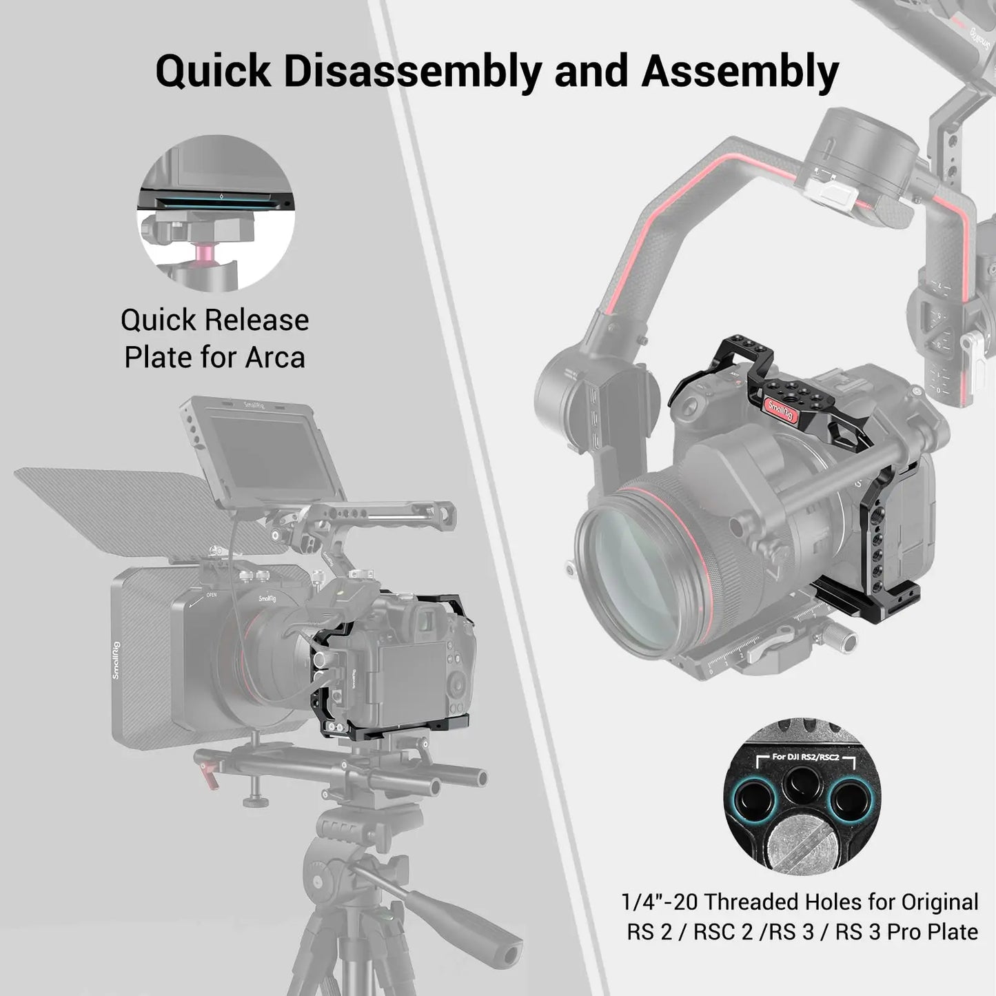SmallRig Camera Cage for Canon EOS R5 R6 R5 C built-in Cold Shoe NATO Rail 1/4'' Arri Hole Camera Rig Video Set 2982B