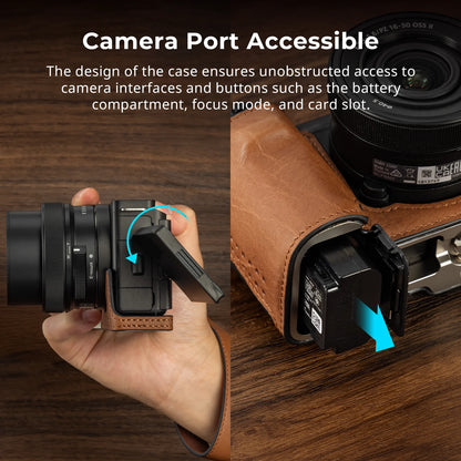 SmallRig ZV-E10 II Camera Case Leather Case Kit for Sony ZV-E10 II with Genuine Leather Wrist Strap Black and Brown Color 4777