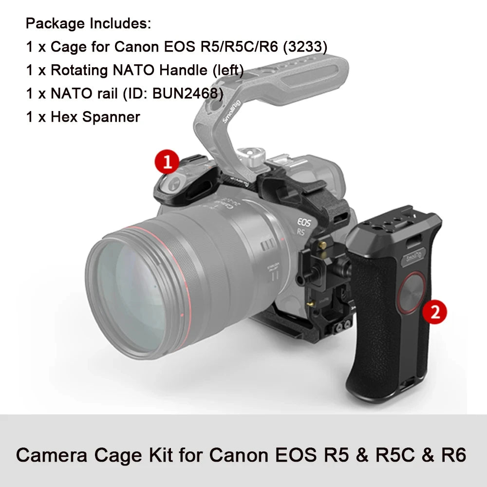 SmallRig Black Mamba Camera Cage with cable clamp and Top Handle Kit for Canon EOS R5 & R6 & R5 C Camera 3233/3234