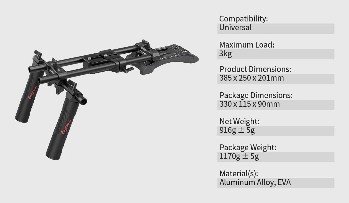 SmallRig Universal Basic Shoulder Kit for shoulder shooting mode Multiple 1/4-20 threaded holes to mount other accessories 2896C