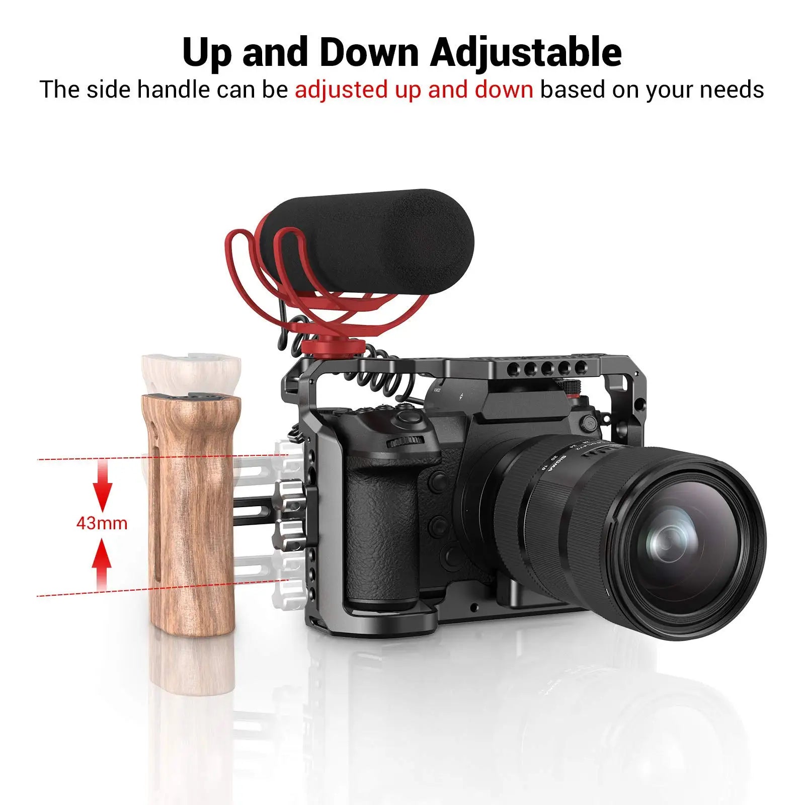 SmallRig Adjustable DSLR Wooden Camera Handle Universal Side Handle Grip W/ Cold Shoe Mount for Microphone and flash light 2093C