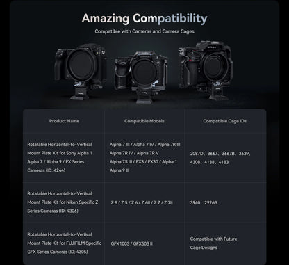 SmallRig Rotatable Horizontal-to-Vertical Mount Plate Kit for Sony Alpha 1 / Alpha 7 / Alpha 9 / FX Series 4244