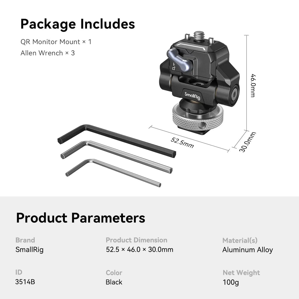 SmallRig Quick Release Camera Monitor Mount with Cold Shoe,Supports Swivel 360° and Tilt 170° Adjustable,Drop-in HawkLock Holder