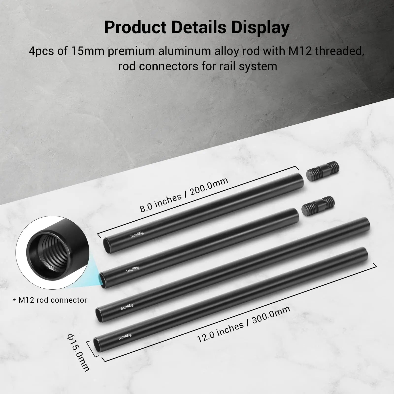 SmallRig 15mm With M12 Thread Black Aluminum Alloy Rods Combination For DSLR Camera Universal Accessories (6 pcs) 1659