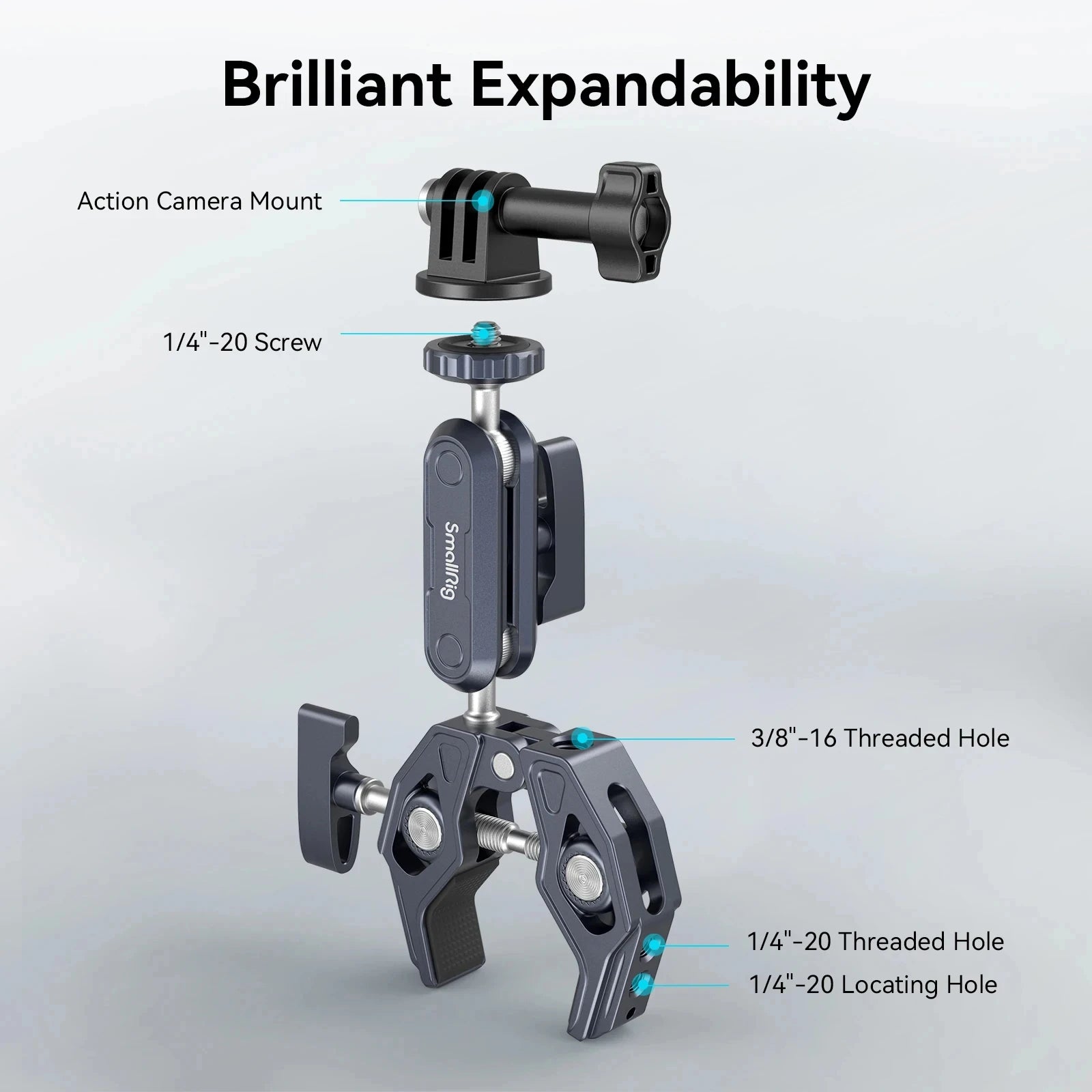 Abrazadera en forma de súper cangrejo SmallRig con brazo mágico de cabeza esférica con fuerza de sujeción más fuerte tornillo de 1/4 "-20 para micrófonos de luces