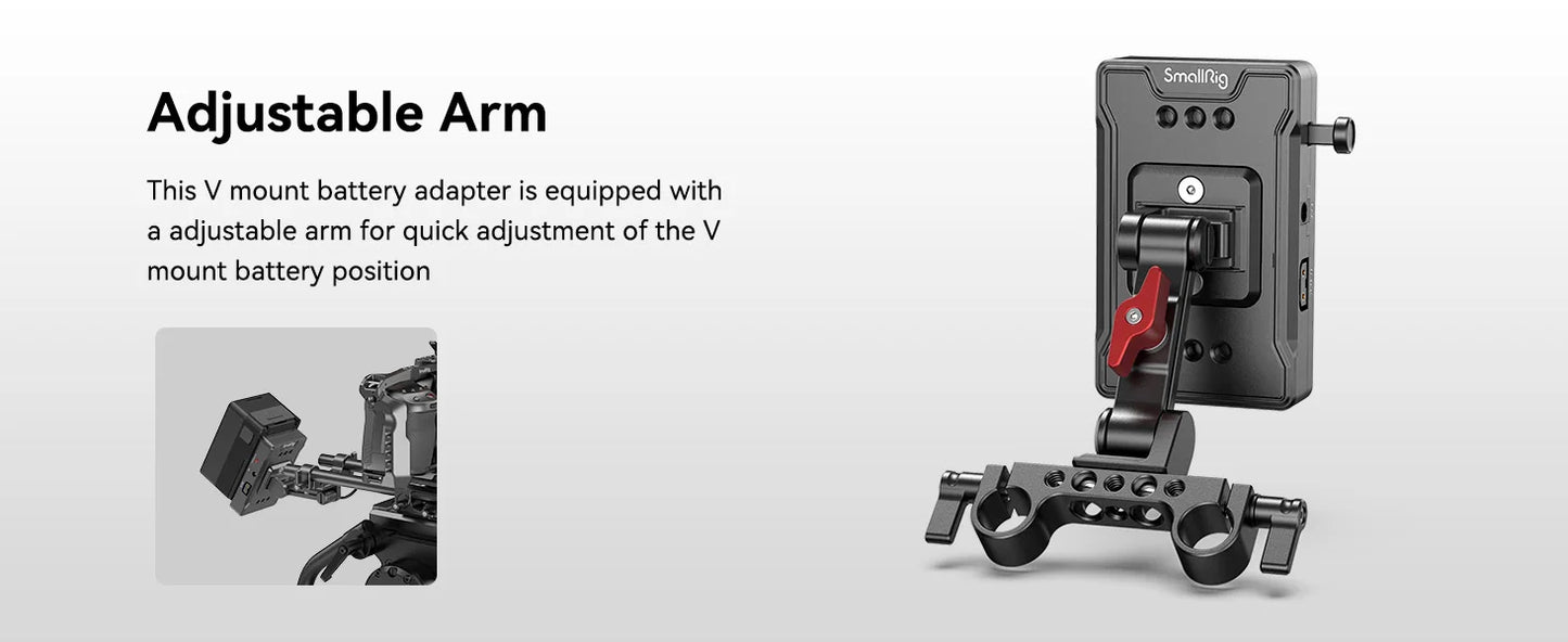 SmallRig V Mount Battery Adapter Plate, Power Supply Splitter with 15 mm Rod Clamp and Adjustable Arm, for Sony for Canon 3499