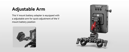 SmallRig V Mount Battery Adapter Plate, Power Supply Splitter with 15 mm Rod Clamp and Adjustable Arm, for Sony for Canon 3499