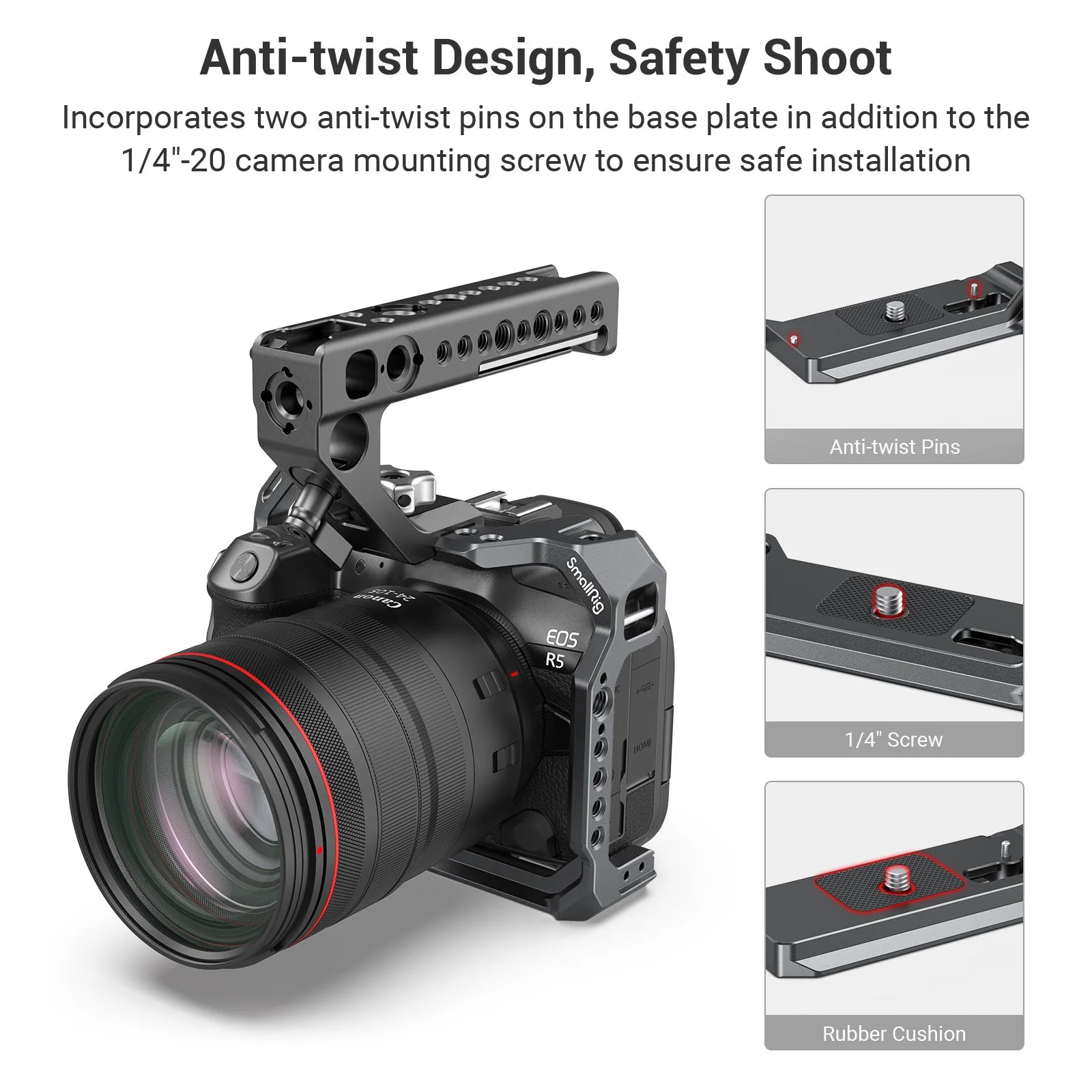 Jaula de cámara completa SmallRig para Canon EOS R5 y R6 tiene placa estilo Arca en la parte inferior con variedades de opciones de montaje 2982-España