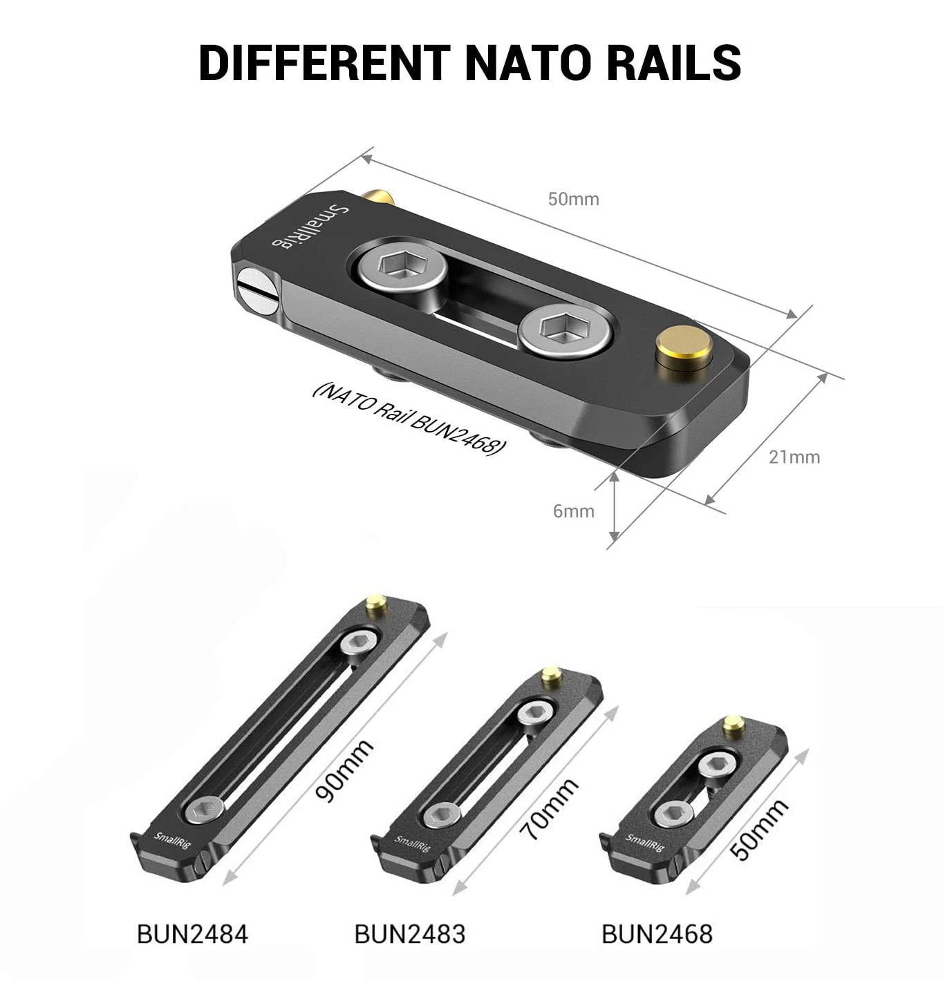 SmallRig Quick Release Nato Rail Camera Rig Low-profile NATO Rail 50mm / 70mm / 90mm For Video Shooting Options Nato Handle