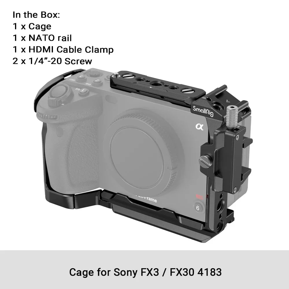SmallRig Cage for Sony FX30 FX3, with Nato Rail Cable Clamp Cold Shoe, FX30 Camera Cage Compatible with Original XLR Handle-4183