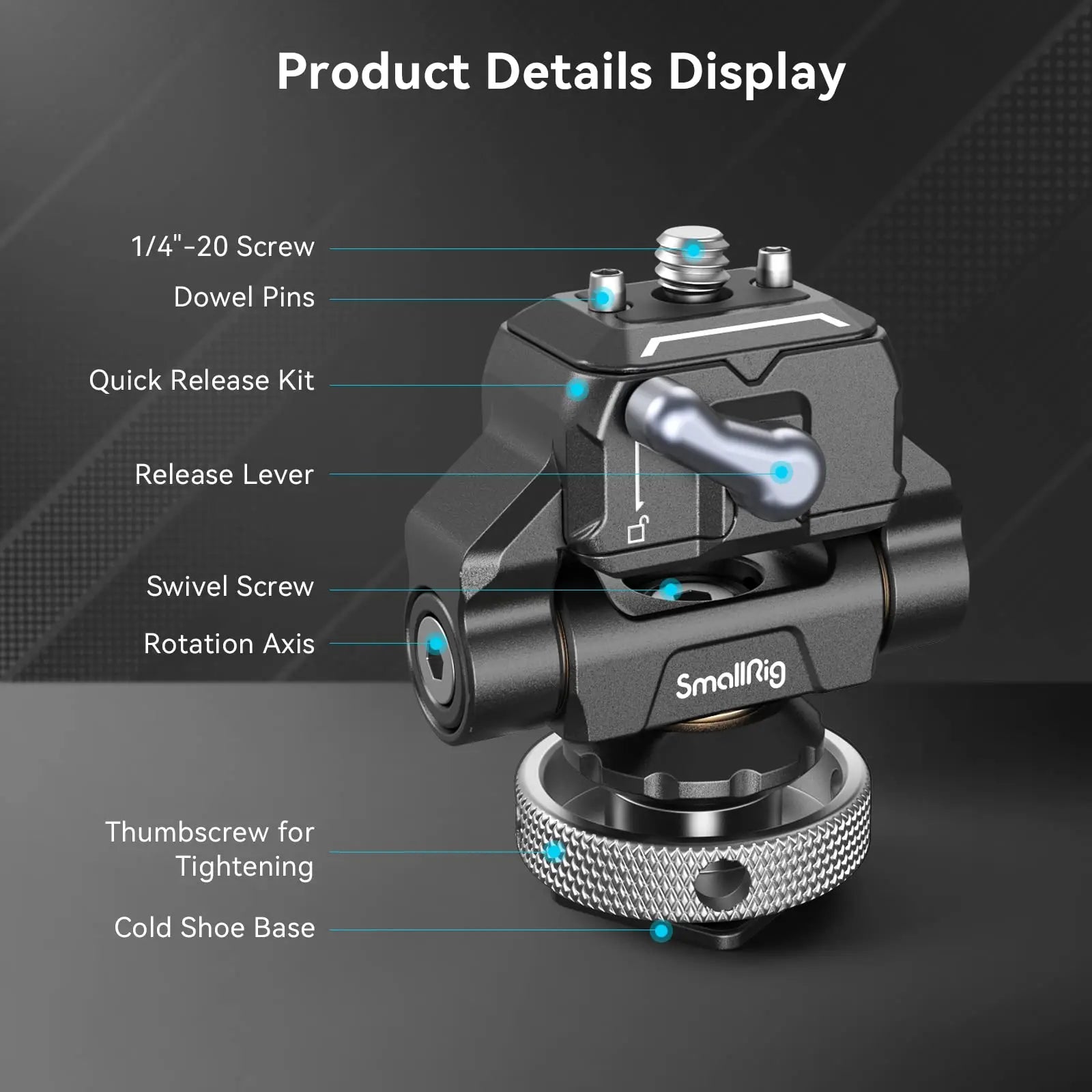 SmallRig Quick Release Camera Monitor Mount with Cold Shoe,Supports Swivel 360° and Tilt 170° Adjustable,Drop-in HawkLock Holder