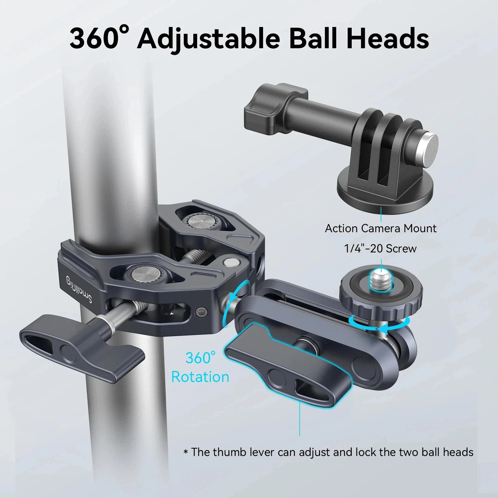 Abrazadera en forma de súper cangrejo SmallRig con brazo mágico de cabeza esférica con fuerza de sujeción más fuerte tornillo de 1/4 "-20 para micrófonos de luces
