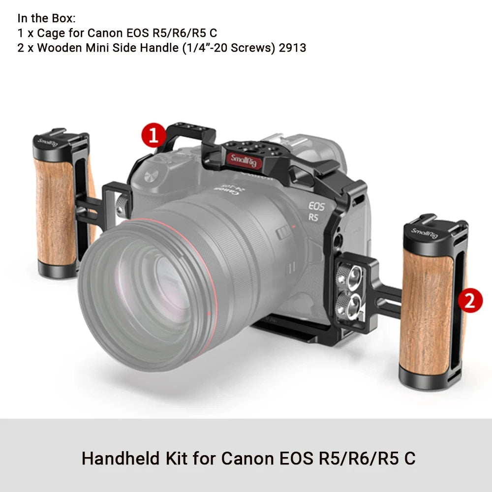SmallRig Camera Cage for Canon EOS R5 R6 R5 C built-in Cold Shoe NATO Rail 1/4'' Arri Hole Camera Rig Video Set 2982B