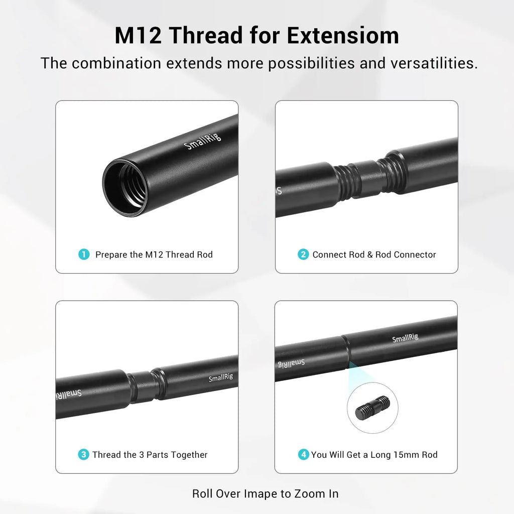 SmallRig 15mm With M12 Thread Black Aluminum Alloy Rods Combination For DSLR Camera Universal Accessories (6 pcs) 1659