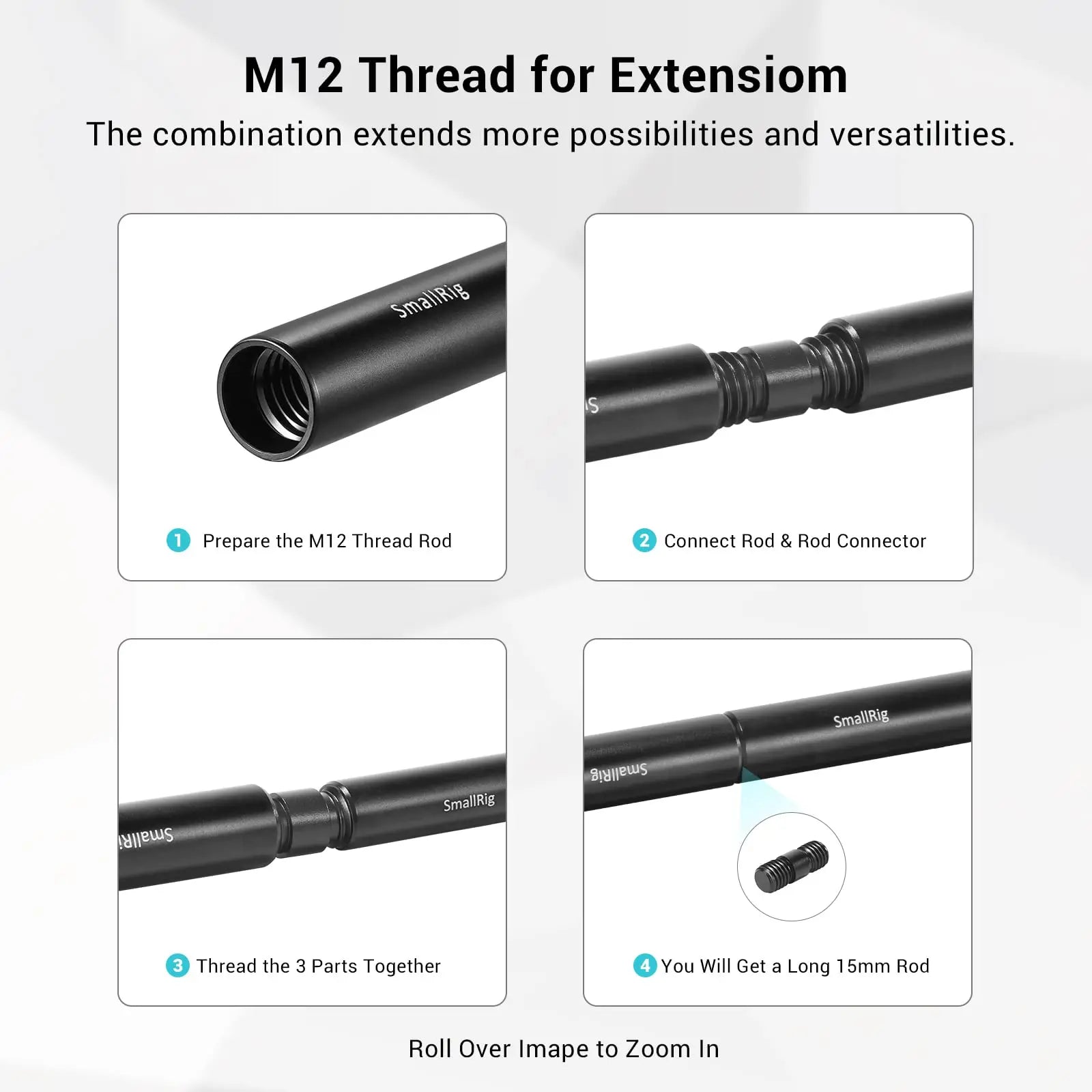 SmallRig 15mm With M12 Thread Black Aluminum Alloy Rods Combination For DSLR Camera Universal Accessories (6 pcs) 1659