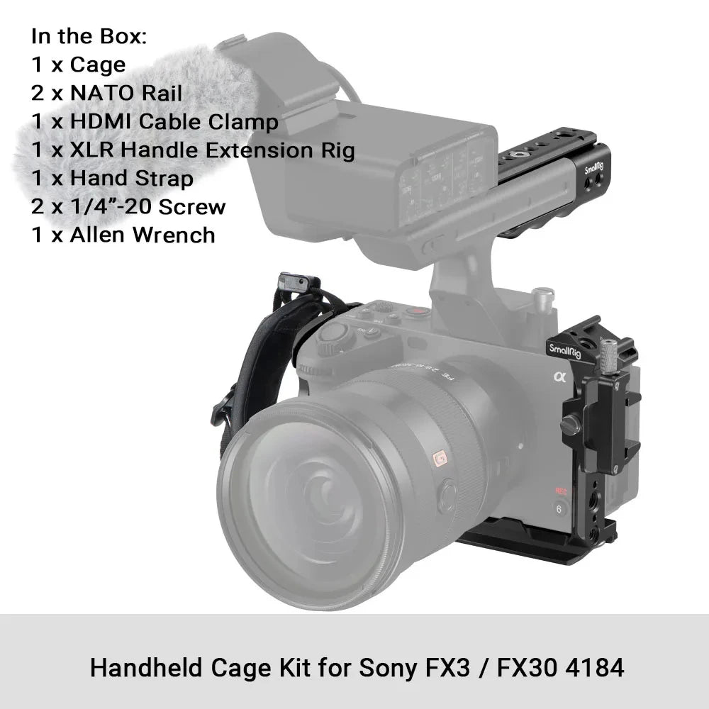 SmallRig Cage for Sony FX30 FX3, with Nato Rail Cable Clamp Cold Shoe, FX30 Camera Cage Compatible with Original XLR Handle-4183