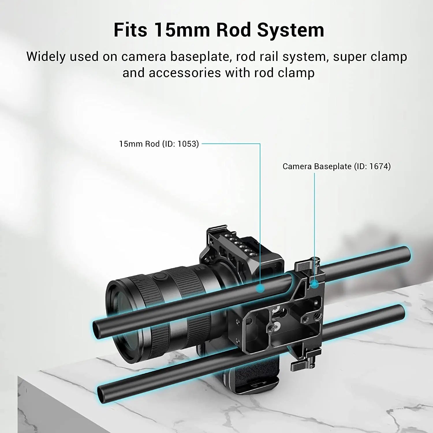 SmallRig 15mm Rods Pack with M12 Thread Rod Cap Connectors Carbon Fiber / Aluminum Alloy Rods Combination Camera Rail Rod