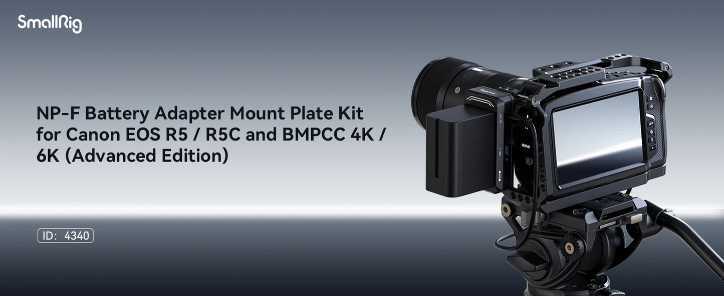 SmallRig NP-F Battery Adapter Mount Plate Kit for Canon EOS R5 / R5C and BMPCC 4K / 6K with Battery Power Cable USB-C interface
