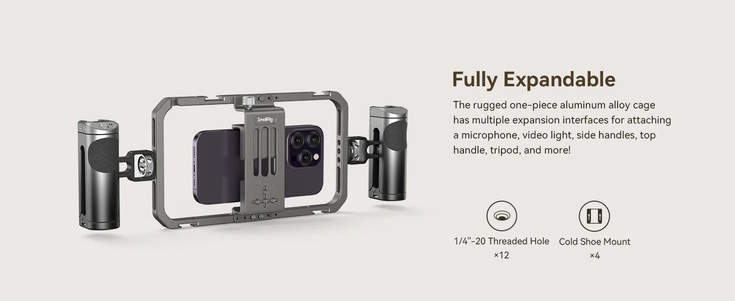 SmallRig Universal SmartPhone Cage & for iPhone 14/13 Pro/Pro Max With Foldable Handles Wireless Controls Rig for iPhone 14 /13/12