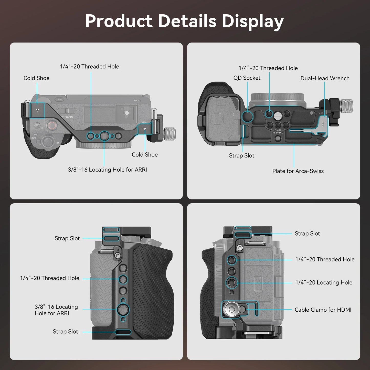 SmallRig ZV-E1 Cage Kit with Silicone Grip and Cable Clamp , Full Camera Cage Kit for Sony ZV-E1, Built-in Quick Release