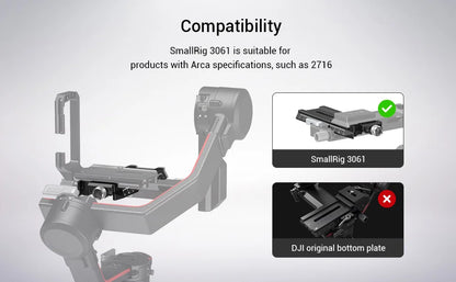 SmallRig Quick Release Plate for DJI RS 2/ RSC 2 / RS 3 / RS 3 Pro / RS 4 / RS 4 Pro Gimbal with Arca-Swiss Perfectly Match 3061