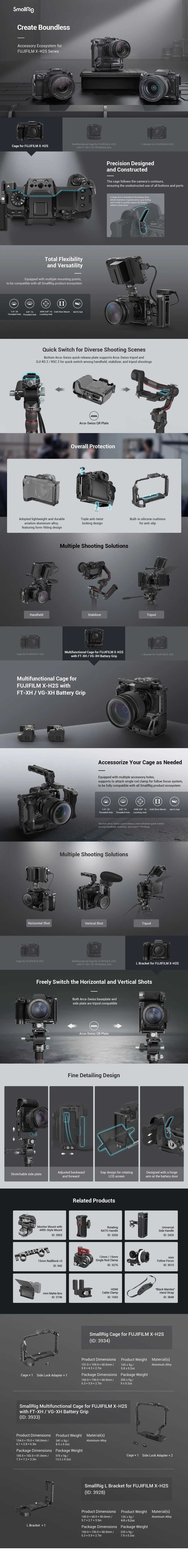 SmallRig Multifunctional Cage for FUJIFILM X-H2S with FT-XH / VG-XH Battery Grip