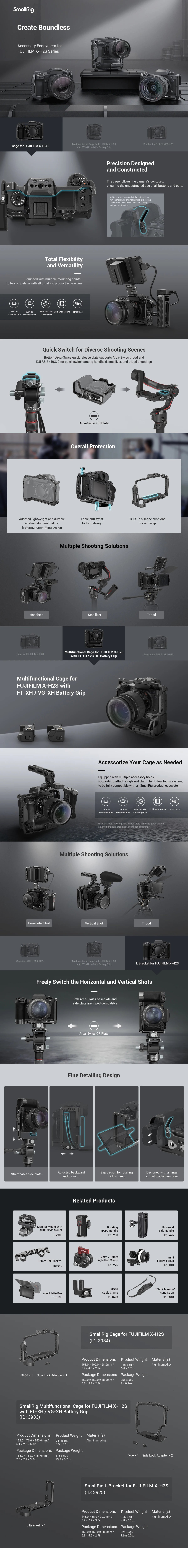 SmallRig Multifunctional Cage for FUJIFILM X-H2S with FT-XH / VG-XH Battery Grip