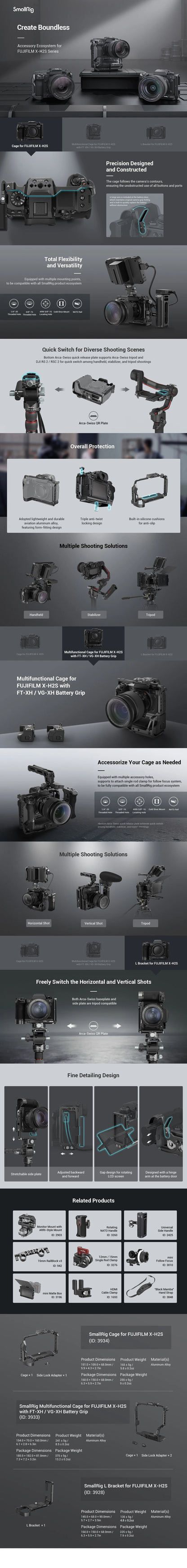 SmallRig Multifunctional Cage for FUJIFILM X-H2S with FT-XH / VG-XH Battery Grip