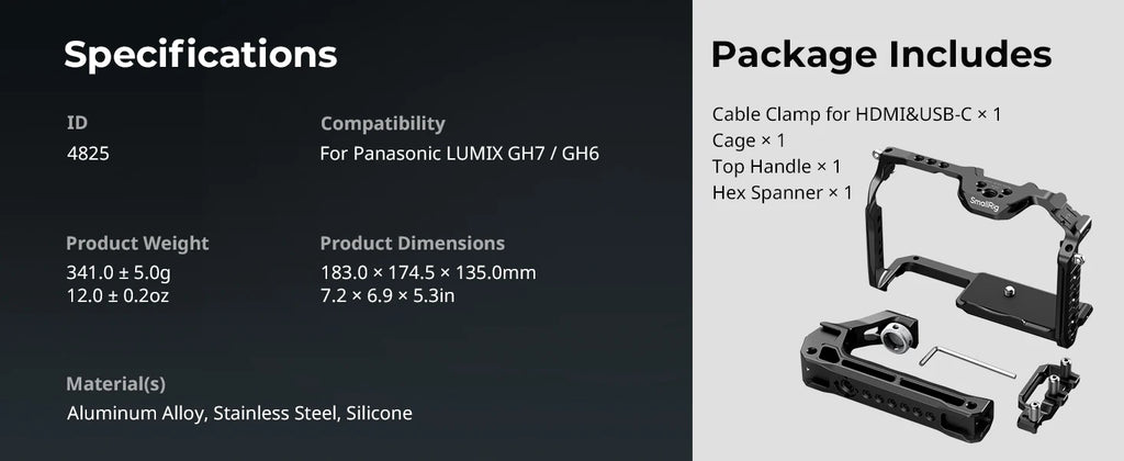 SmallRig HawkLock Quick Release Cage Kit for Panasonic LUMIX GH7/GH6, with Top Handle Kit, Cable Clamp for HDMI and USB-C 4825