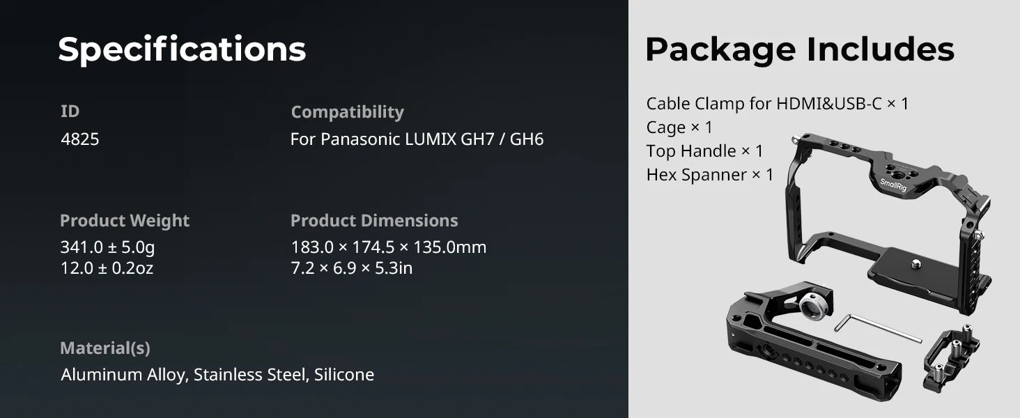 SmallRig HawkLock Quick Release Cage Kit for Panasonic LUMIX GH7/GH6, with Top Handle Kit, Cable Clamp for HDMI and USB-C 4825
