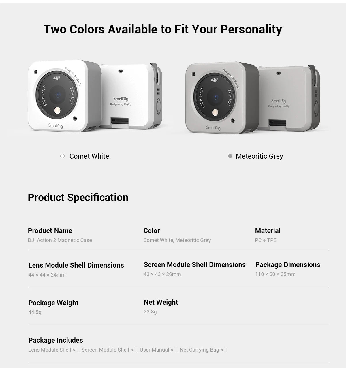 SmallRig Case For DJI Action 2 Magnetic Anti-scratch Anti-drop Anti-slip Insulation Formfitting Suits multiple Scenes 3627