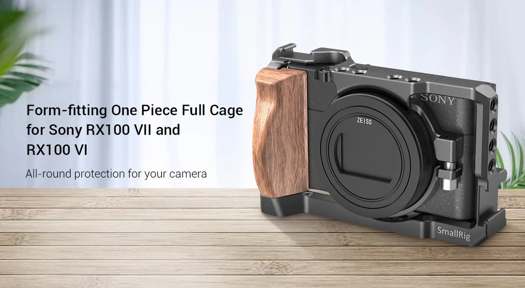 SmallRig Cage for Sony RX100 VII & RX100 VI Camera Feature w/ Wooden Side Handle Cold Shoe Mount Fr Microphone DIY Options 2434