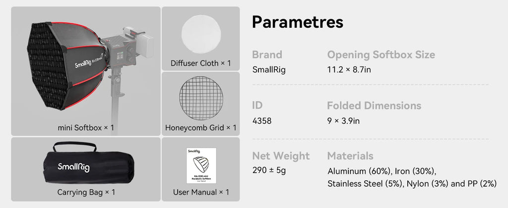 SmallRig Mini Parabolic Softbox RA-D30 RC 60B COB 29cm Quick Release