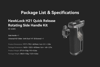 SmallRig HawkLock H21 Quick Release Rotating Side Handle Kit, Rotate 360° , Suit for H21 Quick Release Sliderl, Cages, Plates