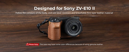 SmallRig ZV-E10 II Camera Case Leather Case Kit for Sony ZV-E10 II with Genuine Leather Wrist Strap Black and Brown Color 4777