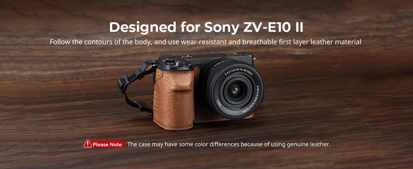 SmallRig ZV-E10 II Camera Case Leather Case Kit for Sony ZV-E10 II with Genuine Leather Wrist Strap Black and Brown Color 4777
