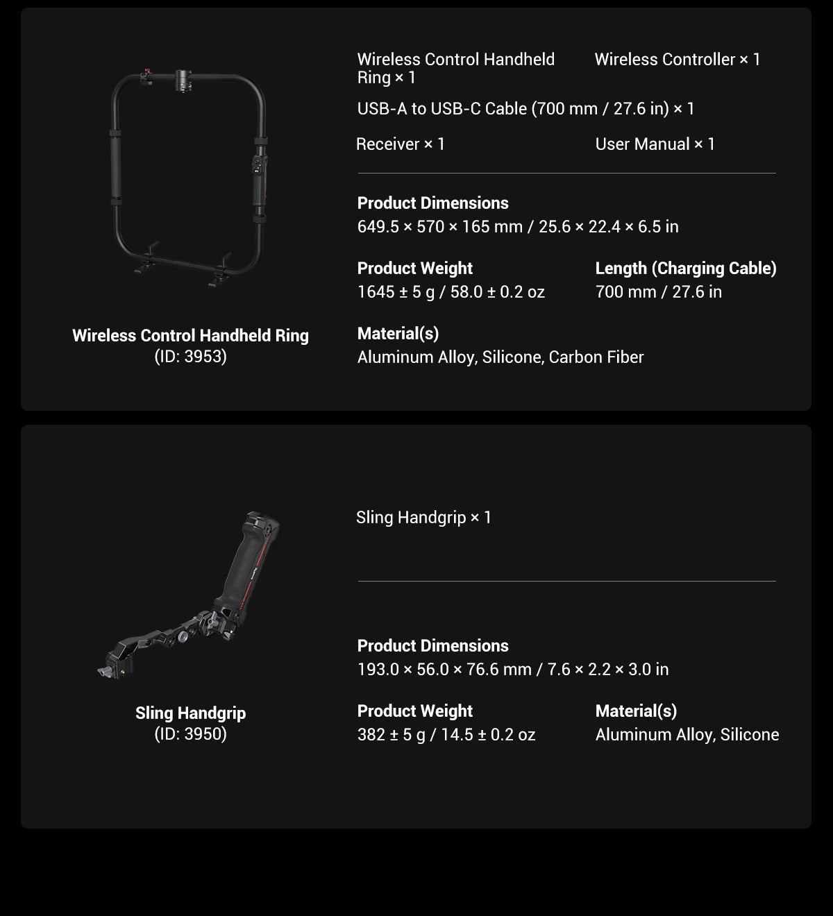 SmallRig Wireless Control Sling Handgrip  for DJI RS 2, for DJI RS 3 Pro / RS 4/RS 4 Pro with Wireless Controller 3920